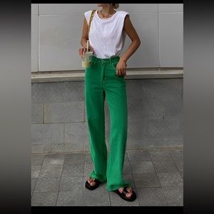 Gorgeous spring green straight leg high rise jeans